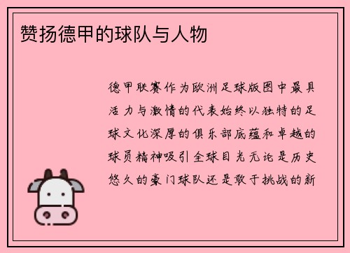 赞扬德甲的球队与人物